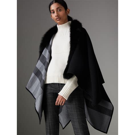 monogram poncho burberry|Burberry fur trimmed poncho.